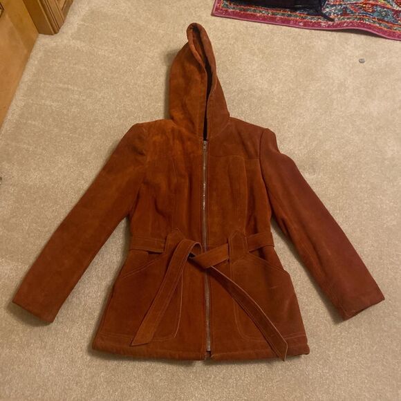 Vintage Genuine Leather Heavy faux fur-lined coat with matching gloves - Picture 5 of 8